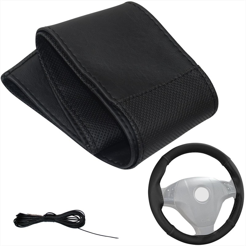 LBM54 Steering Wheel Cover for Lacing, Black Perforated with Black