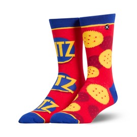Cool Socks – Ritz Crackers Split Crew Socks – Size Large for Men & Women – Golden Cracker Graphic – Comfy Cotton Blend – Gift for Snack Fans