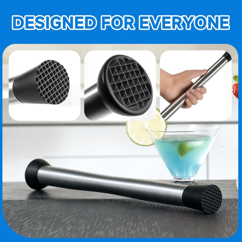 Lexenic Dual-End Heads Cocktail Muddler – Stainless Steel 32cm/12.6 Inch