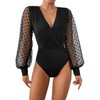 GORGLITTER Women's Bodysuit Polka Dot Mesh Bodysuits V-Neck Women's Bodysuit