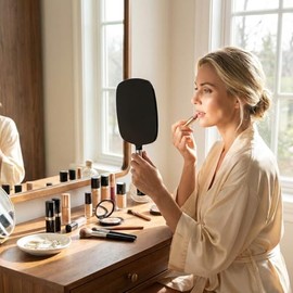 Mirrorvana Espejo de Mano Grande con Mango cómodo - Ideal para peluquería, barbería, oficinas dentales, Corte de Pelo en casa y aplicación de Maquillaje (Negro)