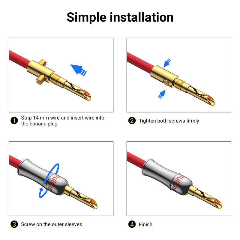 Tertullus 8 Pcs 4mm BFA Banana Plugs Connectors Gold Plated