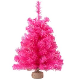 Osfvn Pink Christmas Tree 2ft Tinsel Artificial Small Mini Xmas Pine Trees Decorations Tabletop Centerpiece Mantel Home Decor