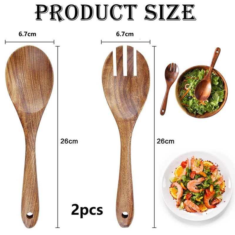 2 Pieces Wooden Salad Servers Salad Mixing Dinner Fork and