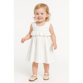 Seuyae Baby Girl White Sundress for 24 Months Girls Seersucker Dress Stretchy Sleeveless