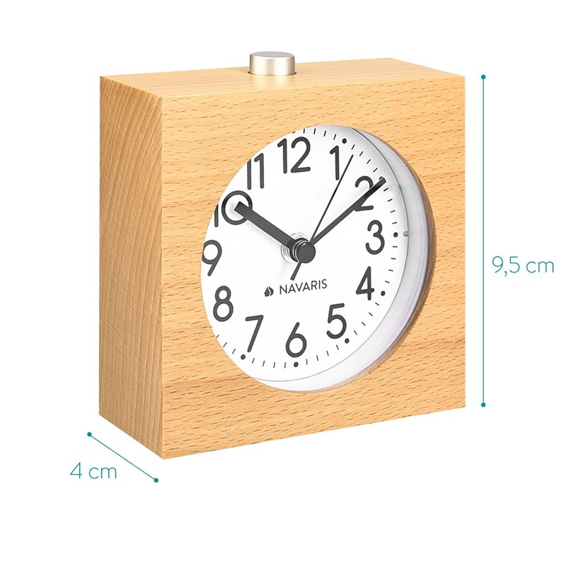 Navaris Analogue Wood Alarm Clock - Retro Table Clock with