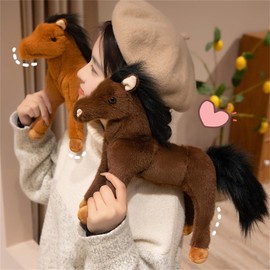 champracer Plush Toy Horse Lifelike Standing Horse Plush Toy Cuddly Toy Doll Stuffed Toy Simulation Cuddly Toy Small Plush Horse (Dark Brown Horse, 25 cm)