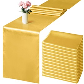 Aneco Paquete de 12 caminos de mesa de satén de 12 x 108 pulgadas de largo, camino de mesa de seda satinada para bodas, banquetes, graduaciones, decoración de fiestas de cumpleaños