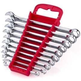 Max Torque Juego de llaves combinadas métricas de alta calidad, acero cromo vanadio, diseño de patrón largo, incluye tamaños métricos 6, 8, 10, 11, 12, 13, 14, 15, 17, 19 mm con organizador de estante