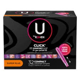 COLO U Kotex Click Compact Tampons Super Plus Absorbency Unscented 32 Ct Damaged Box