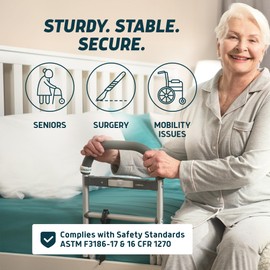 Lunderg Bed Rails for Elderly Adults Safety - with Motion Light & Non-Slip Handle Bar - Bed Railings for Seniors & Surgery Patients - The Bedside Support Assist Cane Makes Getting in & Out Much Easier