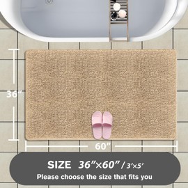 PureSwan Bathroom Runner Rug 36 x 60 Inch – Extra Large Long Bath Mat | Absorbent and Washable Thick Chenille Bath Rug Non-Slip Runner Rug for Bathroom, Shower, Sink(Ivory Cream)