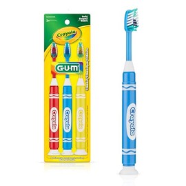 GUM - 3 cepillos de dientes para niños, cerdas blandas, a partir de 5 años, colores variados, modelo rotulador Crayola, 227JM