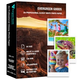 Inkjet & Laser Photo Paper A4 Glossy Splashproof 50 Sheets 120 GSM Double Sided Printable for Canon HP Epson Printer