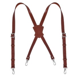 Pretlet Men Leather Suspenders – Adjustable Y-Back Heavy-Duty Braces in Brown Leather – Classic Men's Accessory & Wedding Gift (Brown)