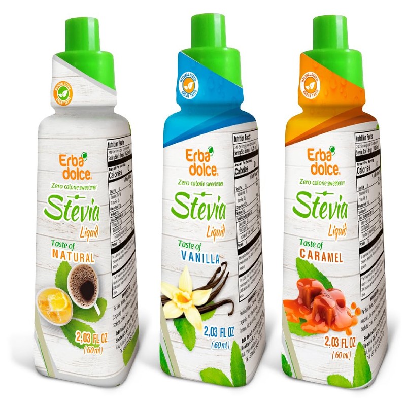 Stevia Liquid Zero Calorie Sweetener, 3 Flavors (Natural, Vanilla, Caramel),
