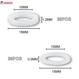 Ronoza Pack of 60 fitting rings room doors, washers, door hinge, plastic door hinge, room doors, 10 x 15 mm (thickness 1.2 mm, 30 pieces + thickness 0.5 mm, 30 pieces), mounting rings without abrasion