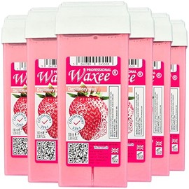 100ml roll on wax cartridge, roller refill, COLOPHONY FREE, Waxee x 6pcs (Roll on wax Strawberry)