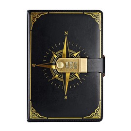 LinYesh PU Leather Journal with Code Lock, Retro Nautical Pattern Notebook, A5 Secret Password Notepad Diary Journal Travel Diary Organiser with Combination Lock, Personal Code Lock