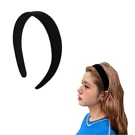 Black Padded Headband Satin Headbands for Women Girls Chunky Hairband Thick Puffy Head Band Vintage Wide Pad Headband for Women Christmas Party Headbands Hair Accessories