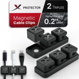 Magnetic Cable Holders X-Protector 2 Triples - Premium Cable Clips - Self-Adhesive Cable Holder for Car - Cord Organizer for Desk - Cable Organizer - Black Wire Organizer - Cord Management for Wires!