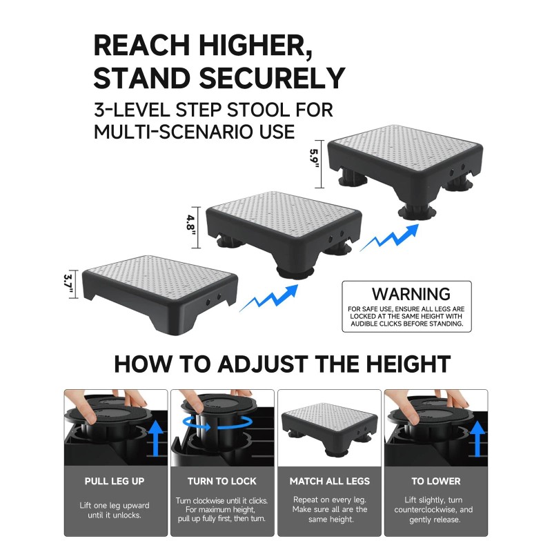 LIFTOZA Adjustable Step Stool for Adults, Bed Step Stools, 600