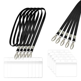 Juego de 50 cordones negros con etiquetas de nombre claro, soportes para tarjetas de identificación, cordones de crucero duraderos, impermeables, extra gruesos, de plástico, horizontal, para el