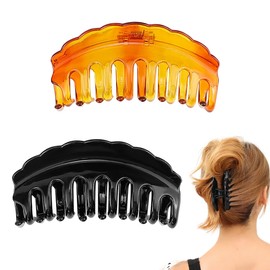 LNQ LUNIQI Large Hair Claw Clips for Thick Hair, Plastic Hair Grip Claw, Non Slip Hair Clips for Women Girls Straight Curly Wavy Hair (1 Black, 1 Brown)