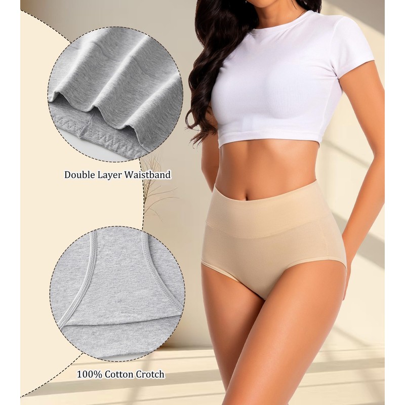 dmuveo Womens Cotton High Waisted Underwear Tummy Control Full Coverage