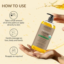 Majestic Pure Castor Oil | Hexane Free & 100% Pure | Cold Pressed | Stimulate Growth for Hair, Eyelashes, Eyebrows, Nails | Moisturizing & Nourishing | Body, Hair & Carrier Oil | 8 Fl Oz