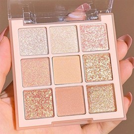 JIMYAUQIN 9-Color Nude Gold Eyeshadow Palette - Highly Pigmented, Matte & Shimmer Finishes, Long-Lasting Waterproof for Women (Sweet Cereal)