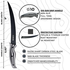 SORD Filet Knife for Fish - 9" Razor Sharp Fillet & Boning Knife - Saltwater and Freshwater Fishing - Includes Kydex Sheath - G10 Non Slip Grip | Full Tang Blade | Superior Corrosion Resistance