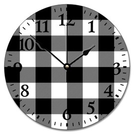 godblessign Buffalo Plaid Wall Clock Black & White Buffalo Check Large Wall Clocks Battery Operated 10 Inch Non-Ticking Boho Men Cave Living Room Decor Gift for Man Woman Friend Anniversary