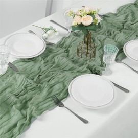 AILITI 15 Pieces Sage Green Cheesecloth Table Runner, 17x108 Inch Long Boho Gauze Table Runner Rustic Decorations for Wedding Birthday Holiday Party Baby Shower Table Decor