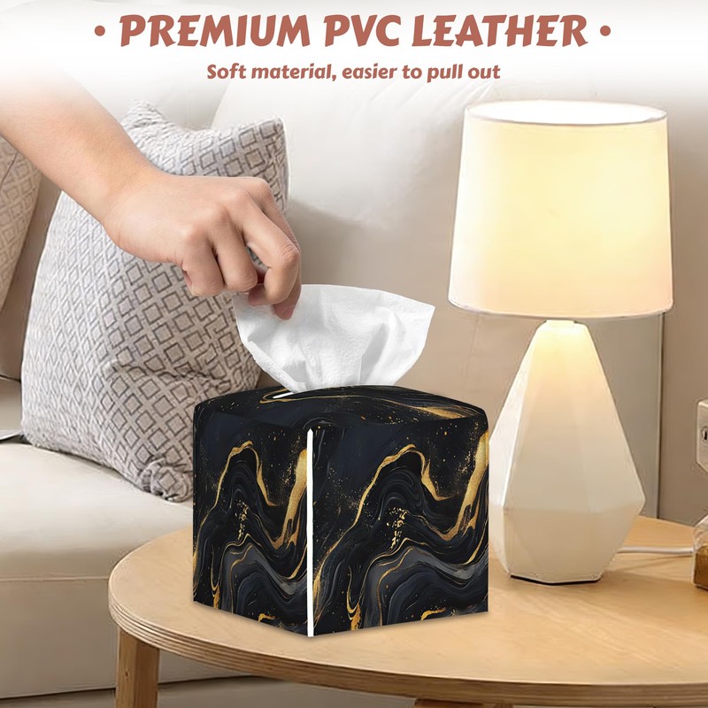 2 Pcs Black Gold Marble Tissue Box Cover Leather Tissue