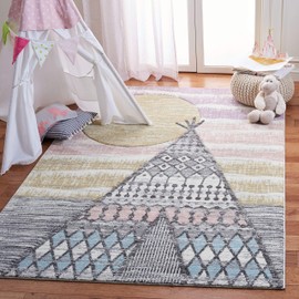 SAFAVIEH Carousel Kids Collection Accent Rug - 4' x 6', Grey & Pink, Boho Design, Non-Shedding & Easy Care, Ideal for High Traffic Areas for Boys & Girls in Playroom, Nursery, Bedroom (CRK117F)