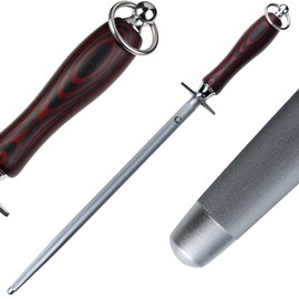 HIDAMOS Efficient Honing Steel 12 Inches Round Knife Sharpener Steel Sharpening Rod for Kitchen Knives Carbon Steel Honing Rod