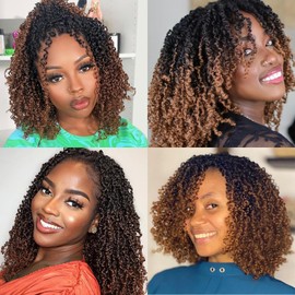 12-Inch Pre-looped Yanky Twists Full lace Braided Wigs for Black Women Ombre Brown Bohemian Spring Twists Hair Passion Twist Wigs with Curls Synthetic Marleybob Crochet Braids Hair Wigs 1B/30