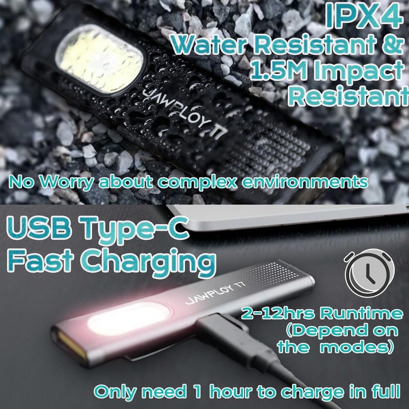 Jawploy Pocket Flashlight Rechargeable EDC Flashlight, 675LM， Dual Light Source