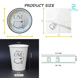 Geloar Hole in One Golf Party Decorations, 480-Piece Set with Cocktail Napkins, Plates, Cups, Bottle Labels, Toothpick Flags, Straws, Gift Tags, and Forks for Golf Birthday and 1st Hole in One Parties