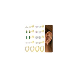 Roheafer 316L Stainless Steel Flatback Stud Earrings, Skin-Friendly with 14K Gold Piercing Stacks for Helix Tragus Mini Hoops in Trendy Design, Stainless Steel, Created Zircon Gemstone