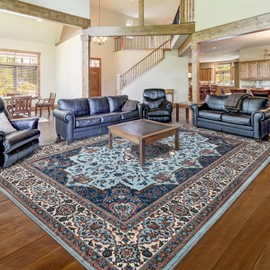 Rtizon Rtizon Area Rugs for Living Room 5x7 Boho Rug with Non-Slip Backing Machine Washable Carpet Low Pile Room Rug for Bedroom Home Office Kids Room Playroom Nursery Kitchen Dining Room, Blue