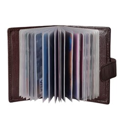 StarHide Soft Genuine Leather Compact Credit Debit Card Holder Wallet with Removable Plastic Sleeves Case 210 (Brown)