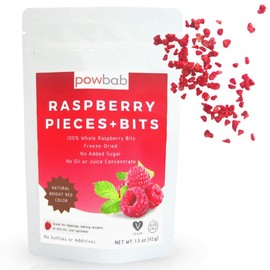 powbab Raspberry Pieces + Bits. Freeze Dried Raspberries for Baking Chips. Unsweetened Dehydrated Raspberries, Freeze Dried Fruit Bulk with No Sugar Added, No Oil. Gluten Free, Non-GMO (1.5 oz)