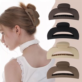 4 Pcs Flat Claw Clips for Women, Matte Hair Clips for Thick Thin Hair, Non Slip Large Hair Claw Set for Half-Up Styles and Low Ponytails