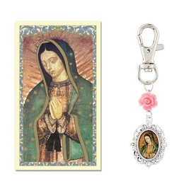 Elysian Gift Shop Silver Metal Charm Keychain Clip with Guardian Angel Crystal Bead and Religious Figurine Dangle, Rose Pink, 3"