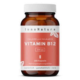 InnoNature Vitamin B12 Capsules, 250 μg Natural from Chlorella Vulgaris Algae, 90 Capsules, 250 µg Methylcobalamin per Capsule, Gluten-Free, Vegan, Vegetable Based