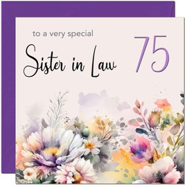 75th Sister in Law Birthday Card - Purple Floral Birthday Card for 75 Year old Seventy Five, Seventy Fifth