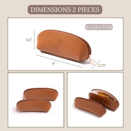 2 Pcs PU Leather Makeup Brush Holder & Travel Cosmetic Bag, Waterproof Organizer Case Pouch Holder for Women, Ideal for Pencils, Stationery, Toiletries & Essentials, Mini Zipper Pouch for Purse (TAN2)