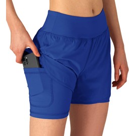 Gopune - Pantalones cortos de correr 2 en 1 para mujer, para entrenamiento, gimnasio, yoga, para entrenamiento